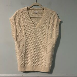Madewell 100’% Wool Antique Cream Cable Knit V-Neck Sweater Vest Size XXS